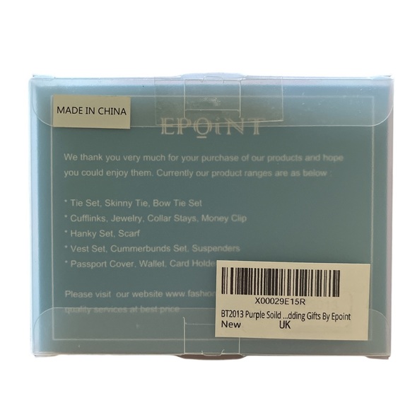 Epoint Men’s Solid Purple Silk Bow Tie & Cufflinks New in Box Gift Set - Picture 3 of 3